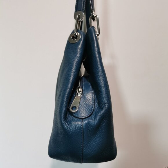 Teal/Silver Pebbled Leather Shoulder Bag #259 - Picture 4 of 15
